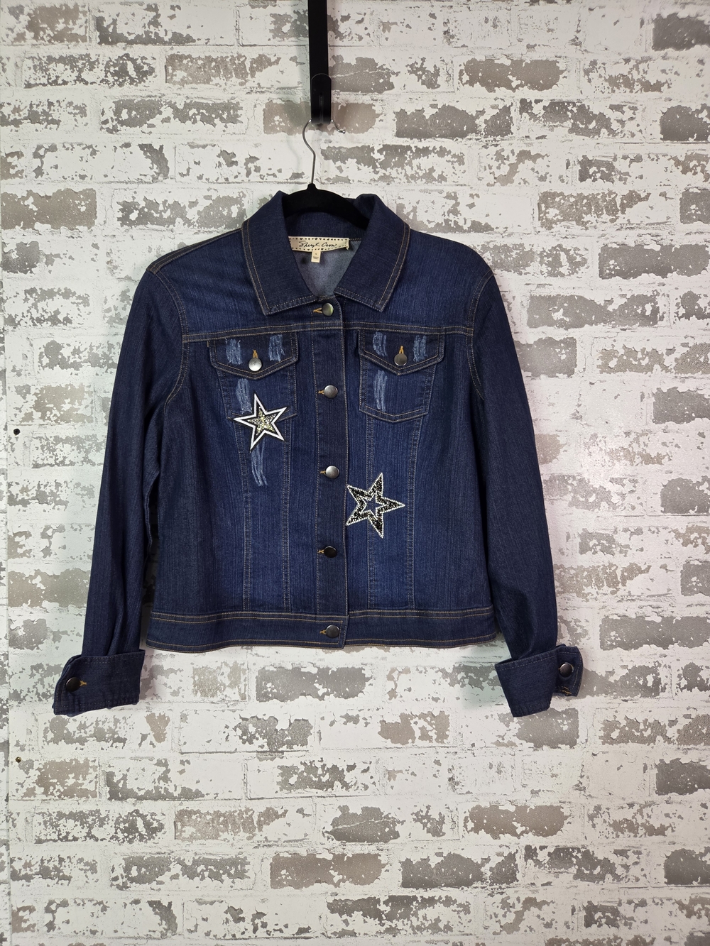 Y2k Glam Western Bling Distressed Star Jean Jacket Size M